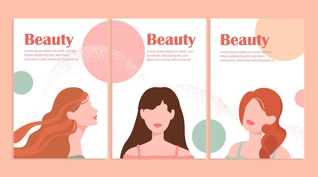 Beauty portraits on covers vector set