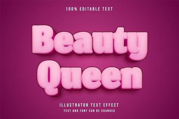 Vector beauty queen,3d editable text effect pink gradation cute effect