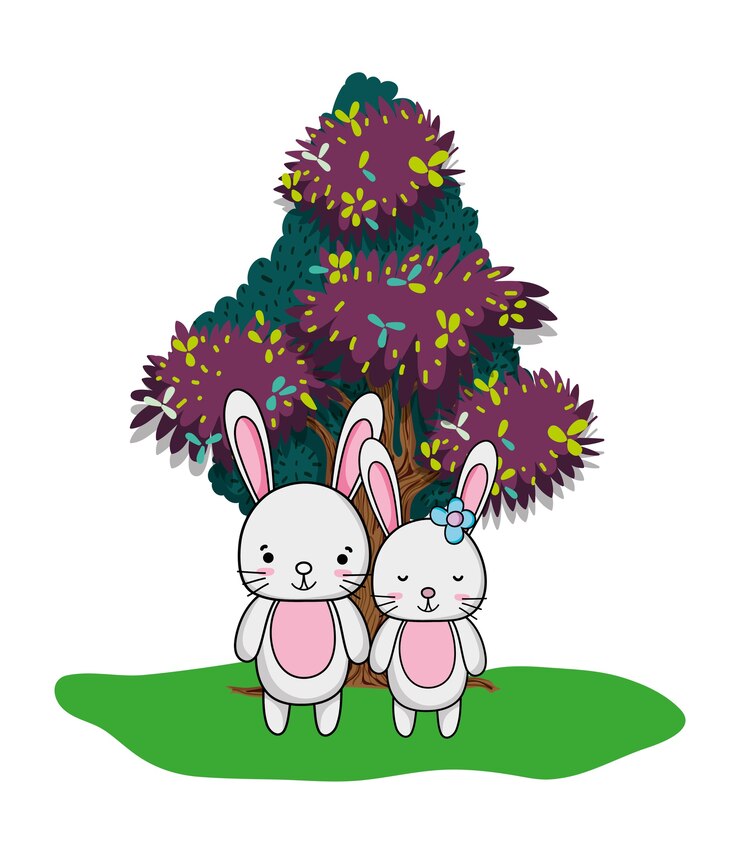 Vector beauty rabbit couple animal and tree