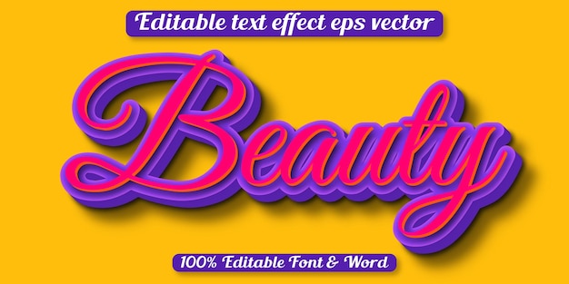 Vettore beauty color red editable 3d text effect eps vector