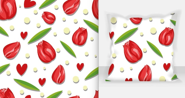 Beauty red tulips seamless pattern vector illustration. white background.