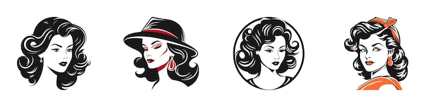 Beauty retro girl face Vector illustration