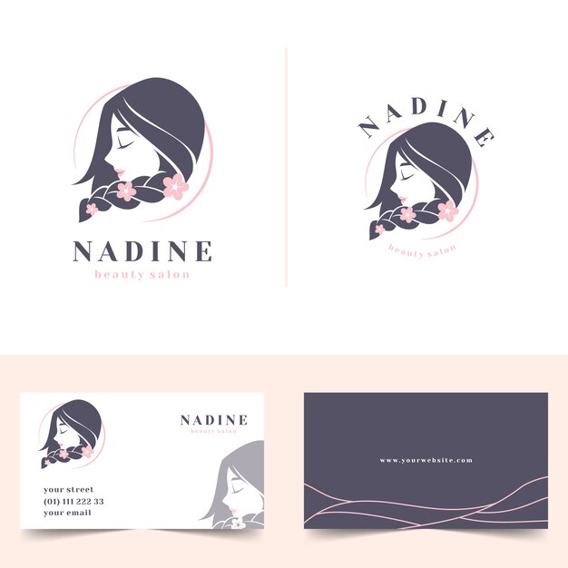 Beauty salon feminine logo with stationery business card