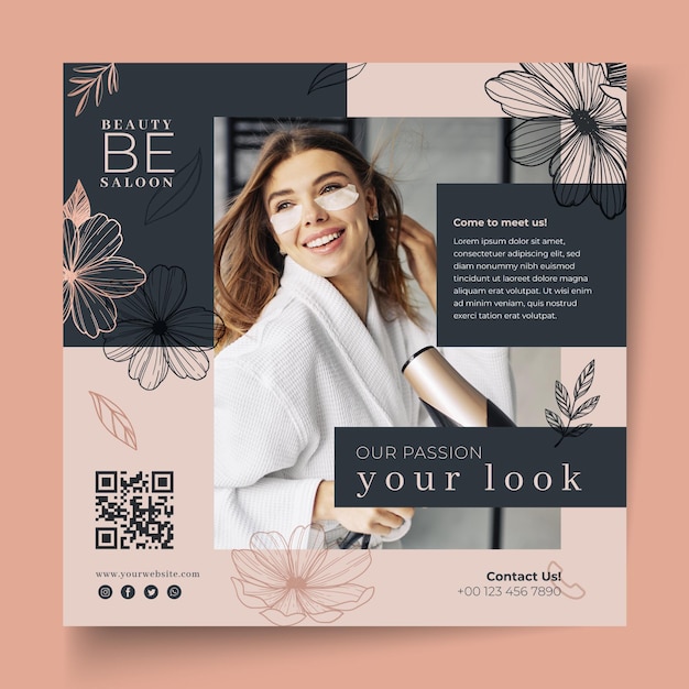 Vector beauty salon floral squared flyer template