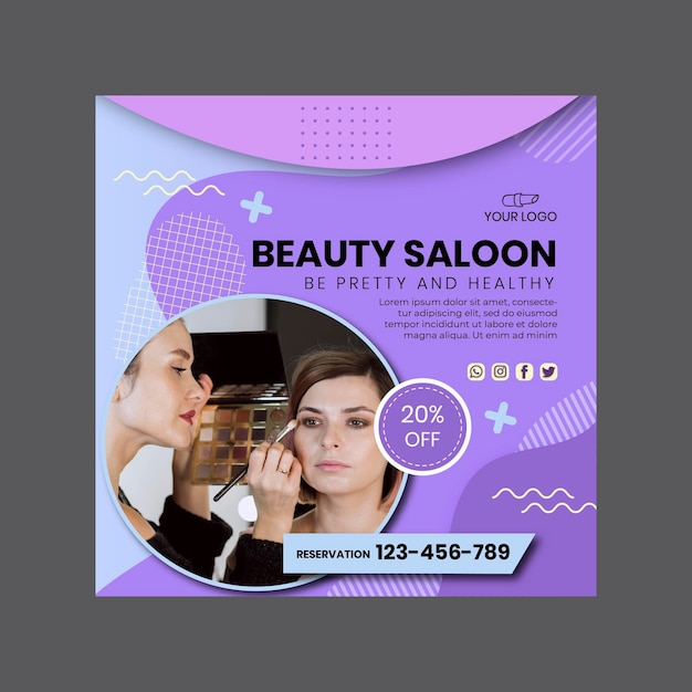 Vector beauty salon flyer square template