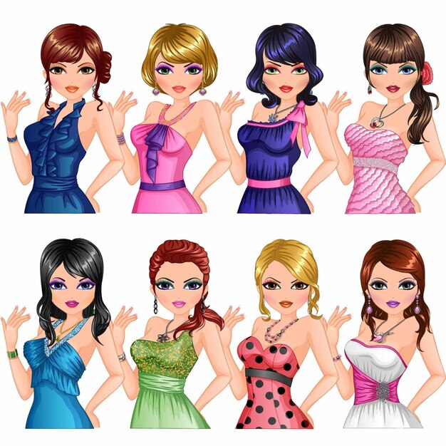 Beauty Salon Girly Cartoon Character Set