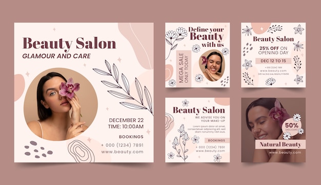 Vector beauty salon  instagram posts template