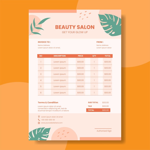 Vector beauty salon invoice template flat cartoon background vector illustration