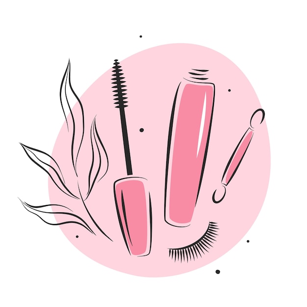 Beauty salon logo. Eyelash extension, brows and makeup. Mascara brush, eyelashes.