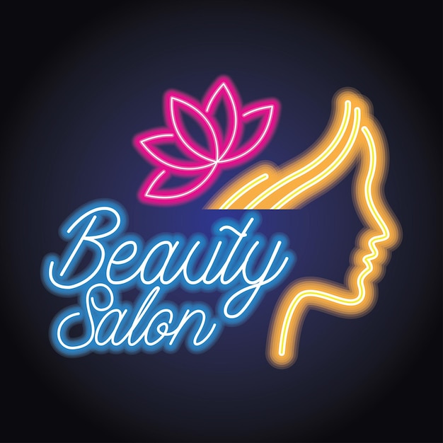 Vector beauty salon logo with neon light effect vector illustration