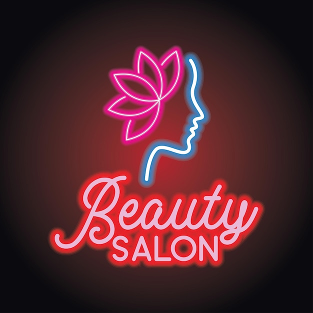 Vector beauty salon logo with neon light effect vector illustration