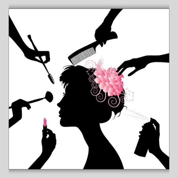 Beauty Salon Makeup Women Silhouette Removable Wall Stickers