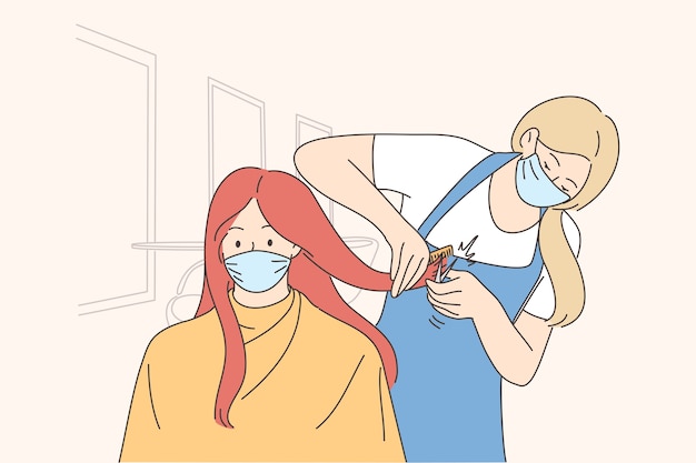 Beauty salon procedures during epidemic of COVID-19 concept.