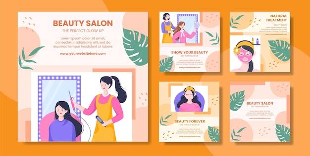 Beauty Salon Social Media Ig Post Template Flat Cartoon Background Vector Illustration