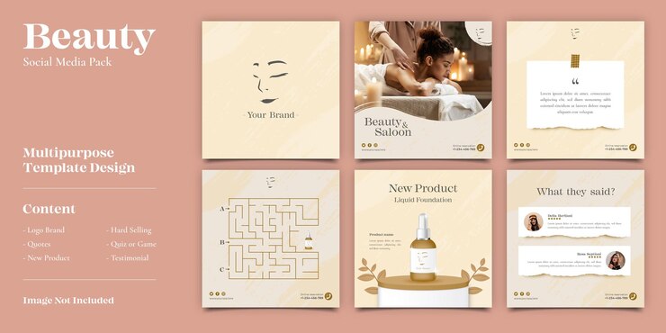 Vector 뷰티 & 살롱 소셜 미디어 포스트 템플릿 번들 배너 세트