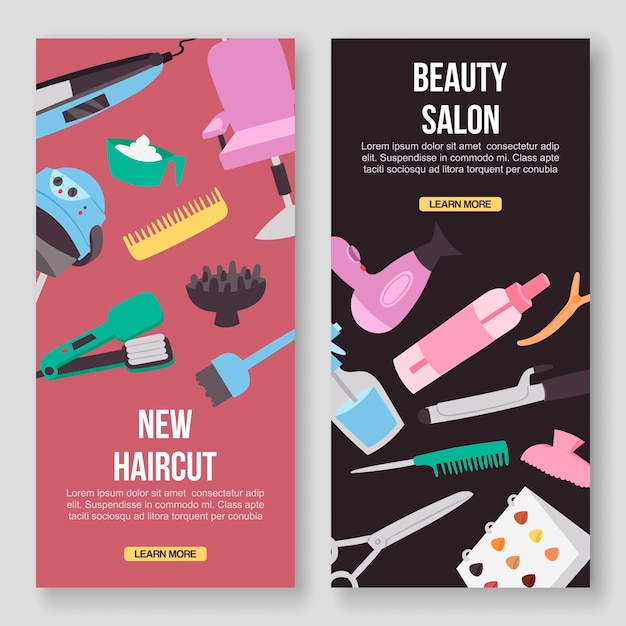 Vector beauty salon tools banners