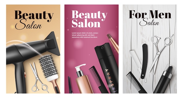 beauty salon tools in realistic style