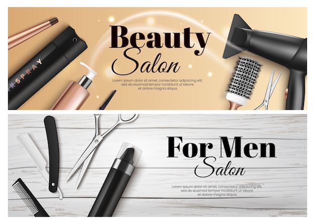 beauty salon tools in realistic style