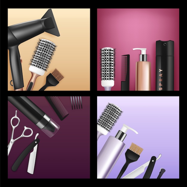 beauty salon tools in realistic style