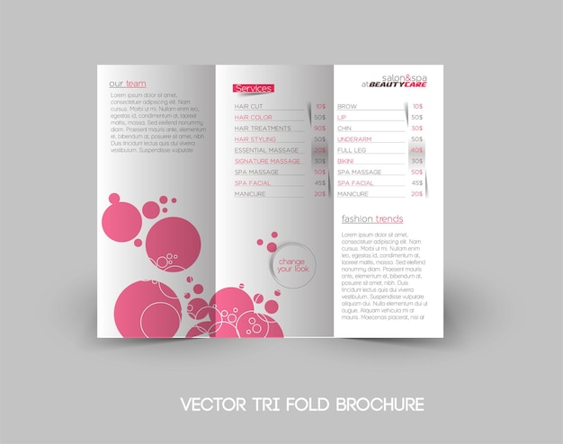 Vector beauty salon trifold mock up brochure template design