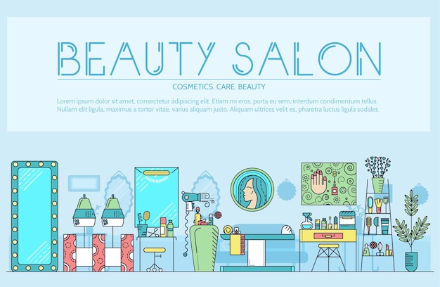 Vector beauty salon with assortment of cosmetology and beauty design