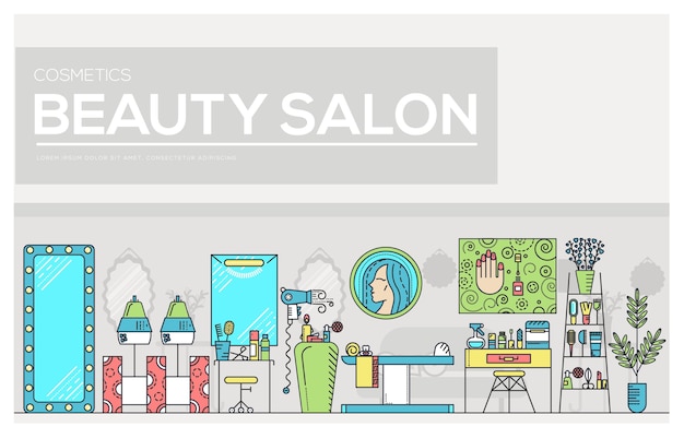 Vector beauty salon with assortment of cosmetology and beauty .