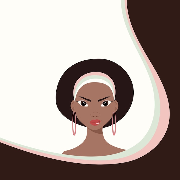 Beauty salon with gorgeous strong black woman framed in wavy lines