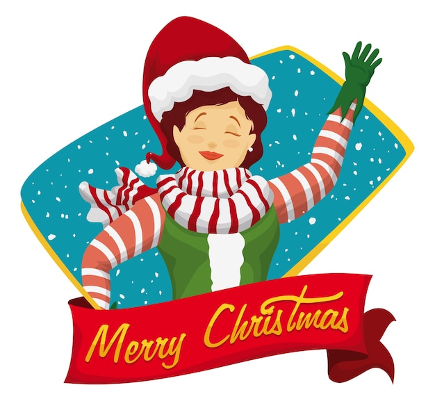 Помощник Санта-Клауса приветствует тебя красной лентой и рождественским посланием.