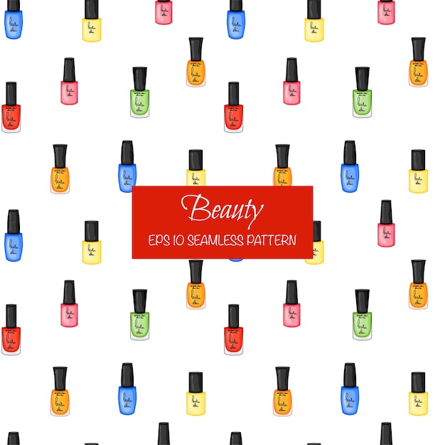 Vector beauty seamless pattern with nail polish. cartoon style.