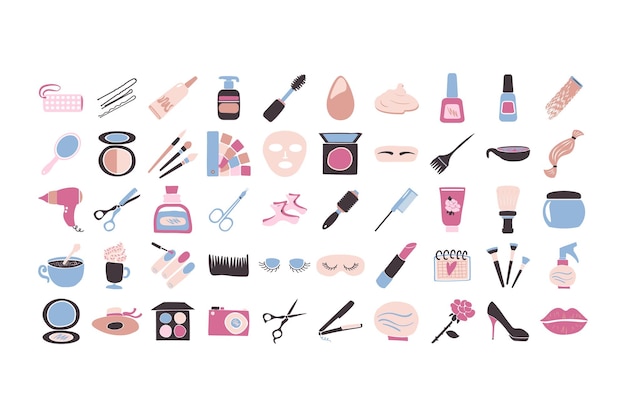 Vector beauty service flat doodle elements collection