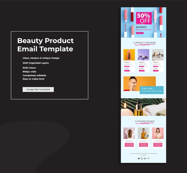 Beauty service promotional email marketing template vector template