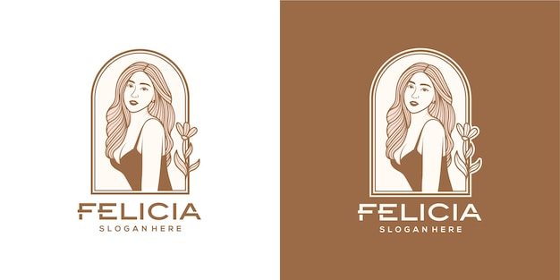 Beauty sexy woman and leaf luxury logo template