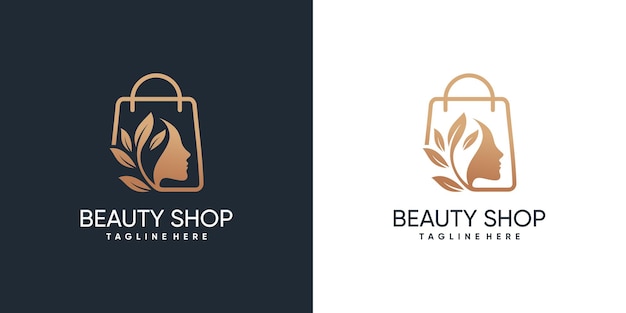 Beauty shop logo template with creative style Premium Vector