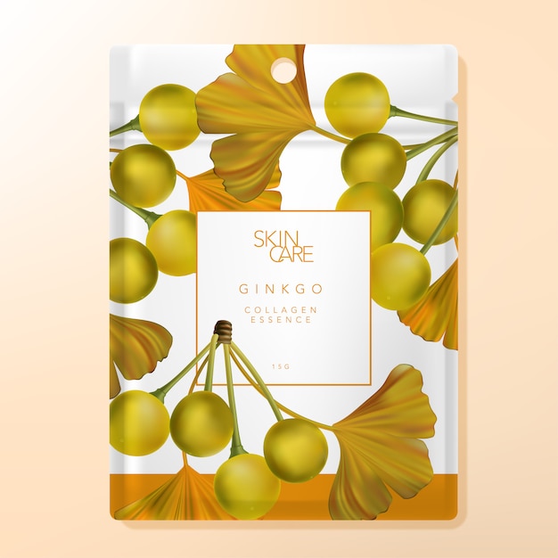 Beauty, Skin Care or Body Care Ginkgo Face Mask Packet Packaging.