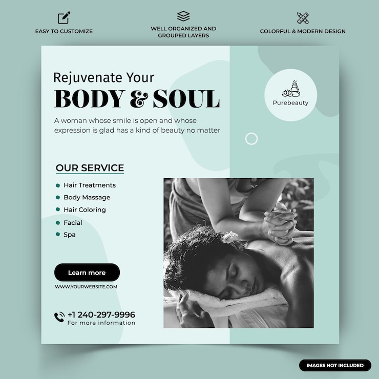 Вектор beauty and spa instagram пост веб-баннер шаблон вектор premium