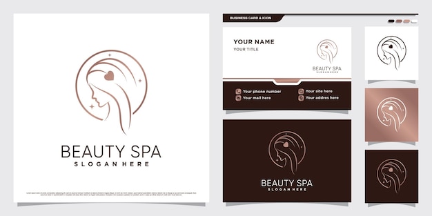 Beauty spa logo-ontwerp voor vrouwensalon met creatief element en sjabloon voor visitekaartjes