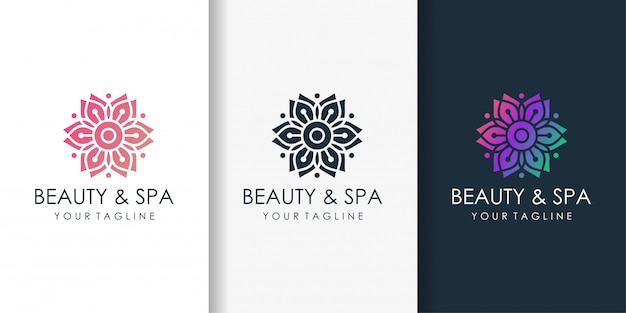 Beauty and spa logo with beauty gradient color and business card design template