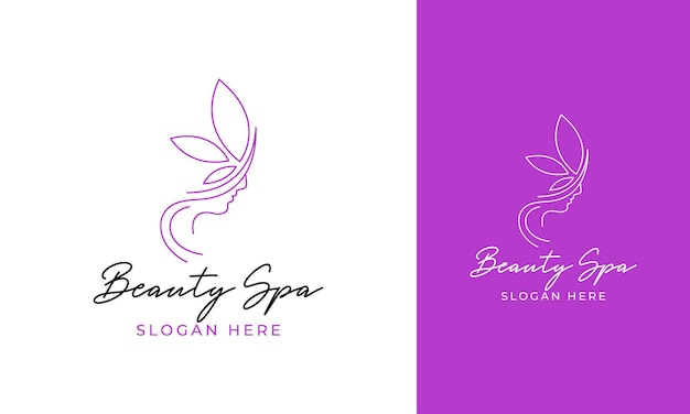 Logo della spa di bellezza con volto di donna e stile minimalista