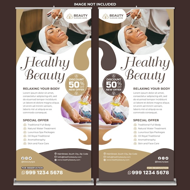 Beauty spa-promotie roll-up banner afdruksjabloon in platte ontwerpstijl