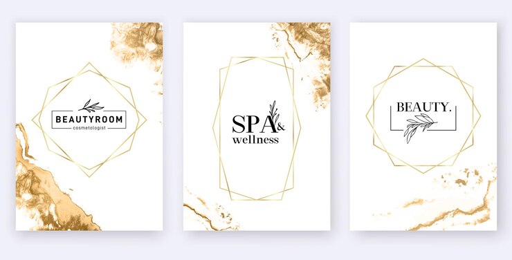Vector beauty spa room or salon cosmetologist logo design marble texture and text