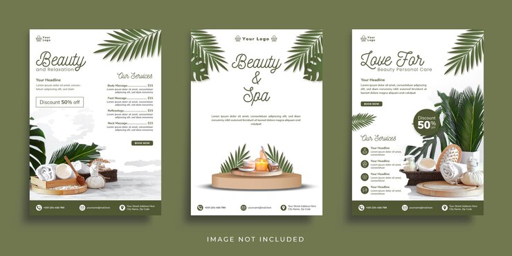 Vector beauty spa salon flyer template with podium product