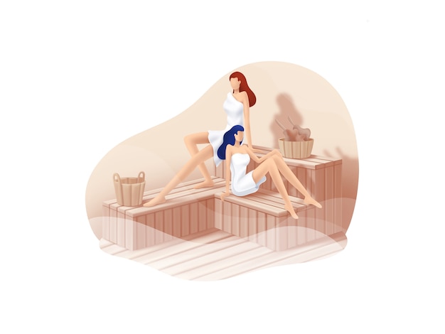 Vettore serie beauty and spa: illustrazione di procedure a vapore sauna