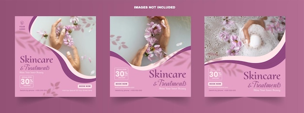 Beauty and spa treatments bodycare wellness salon content ideas for social media instagram square post banner template