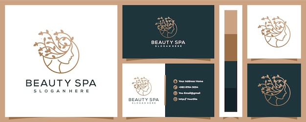 Beauty spa woman leaf logo  with business card template