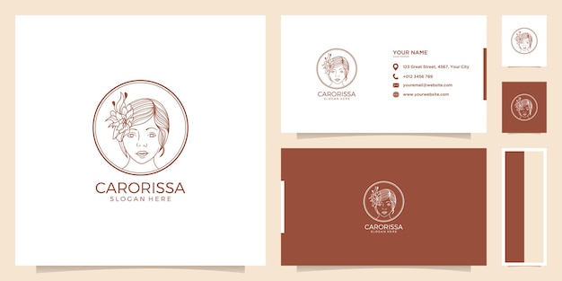 Beauty spa woman logo monoline luxury with business card concept