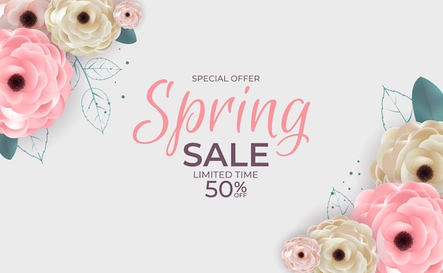 Beauty Spring Special Offer Sale   Natural Flowers and Leaves Template.