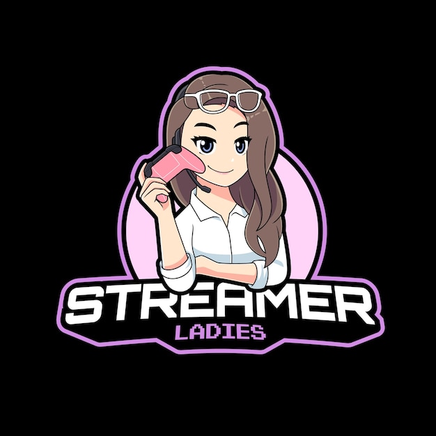 Vettore logo di bellezza streamer lady esport