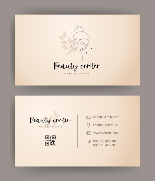 Beauty studio business card Template with abstract woman face