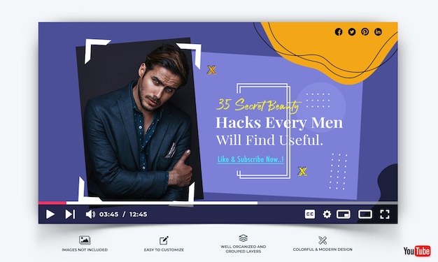 Vettore consigli di bellezza modello di anteprima di youtube vector premium
