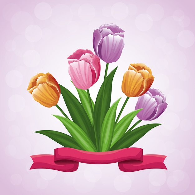 Beauty tulips flower ribbon ornament 